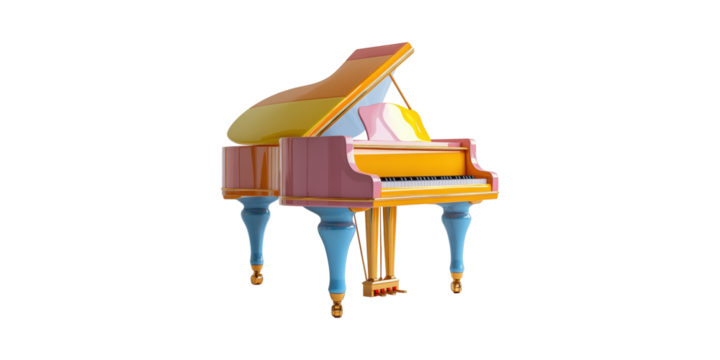 Colorful Grand Piano Illustration. Vibrant Musical Instrument Design Isolated On Transparent Background