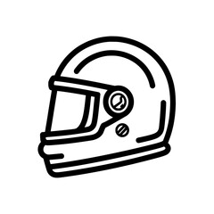 Racing helmet icon, outlined and featuring an editable stroke, is a pictogram for bikers or drivers, including those involved in moto racing and car piloting, typically used in relation to racing