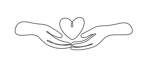Heart Held in Hands One Line Drawing