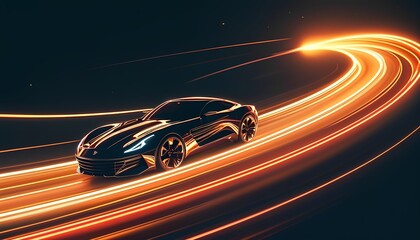 Futuristic sports car speeding through a dynamic light trail showcasing advanced automotive design and high performance with a modern aesthetic