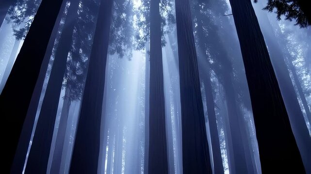 Moonlight in Majestic Redwood Forest