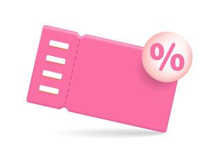 Pink gift coupon with a percentage sign. The concept of business promotion and online shopping at a discount. Label, banner.