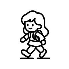 Obraz premium A flat, modern icon for walking to school, rendered in line style with white and black colors, is available for use in digital platforms such as web, mobile apps, and UI