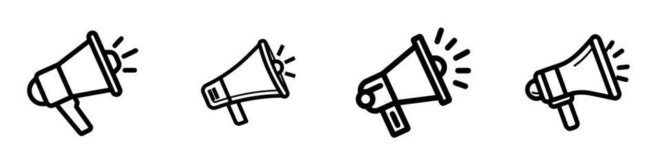 A linear icon of a megaphone with sound is used for advertising and distribution, and features a line with editable stroke