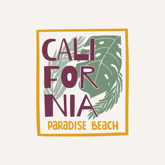California. Paradise beach. Summer t-shirt design for kids