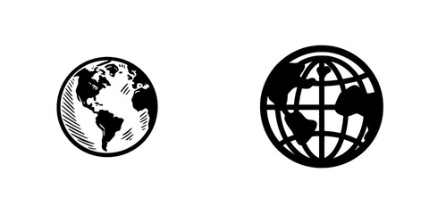 Obraz premium A modern illustration of a black globe Earth icon is isolated on a white background in a flat style