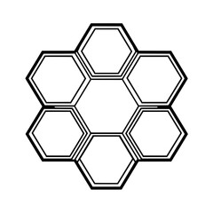 The hexagonal technology concept is visually represented by a modern illustration of a hexagon, a polygon with six sides, featuring a black color contour outline and line icon in a thin and flat