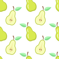Cartoon seamless pattern of ripe pears isolated on white background.