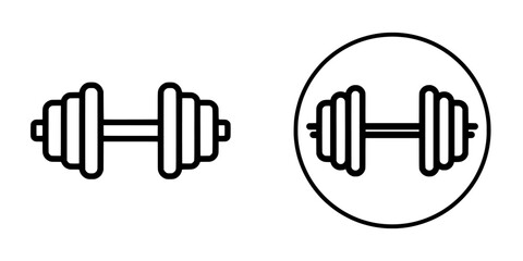 Obraz premium This modern illustration features a black and white barbell icon on a white background, serving as a symbol for weight-lifting and sport equipment