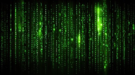 Green digital code, glowing matrix