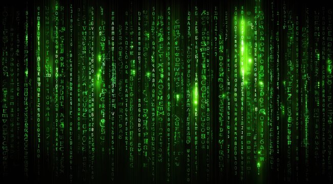 Green digital code, glowing matrix