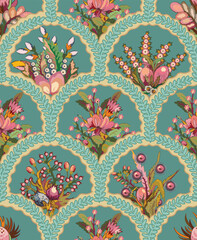 Elegant oriental Mughal floral decorative motif seamless pattern classic design © MdSayeed