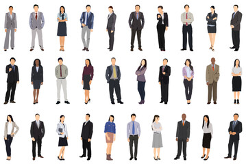 Multinational business team. Vector illustration of diverse cartoon men, women of various ethnicities, ages, body types in casual office outfits. Set of different business people Isolated  © Dhiraj