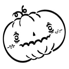 ‪Spooky Halloween Pumpkin Outline, Hand drawn Joyful Creepy Pumpkin Doodle Sticker Tattoo Black and White Illustration.‬
