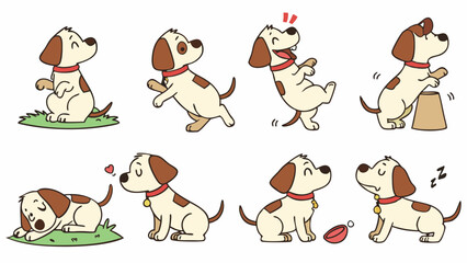 Fototapeta premium Funny and Cute Cartoon Dog Illustration Set. Puppy Character in Various Poses, Actions, and Emotions.