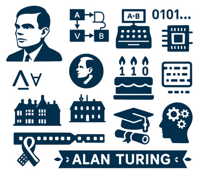Alan Turing Icon Set Computer Science Tribute Vector Graphics