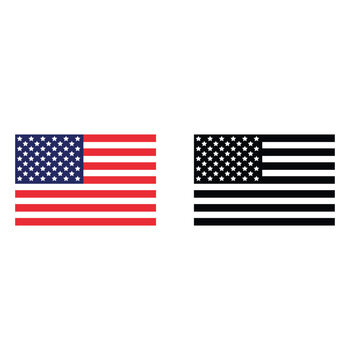 Set of USA national flags with classic and monochrome styles, symbolizing patriotism and national identity. Vector illustration of the American flag in full color and black-and-white version.