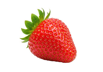 Isolated Fresh Ripe Strawberry Displaying Seeds and Green Stem in Vivid Detail