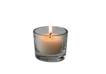 Isolated Glass Votive Candle Holder with Burning Wax Candle