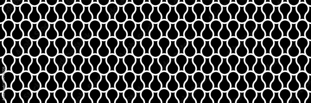 Poster horizontal seamless pattern of white bent circle lines background on black.