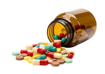 Isolated Pills Spilling from a Brown Medicine Bottle