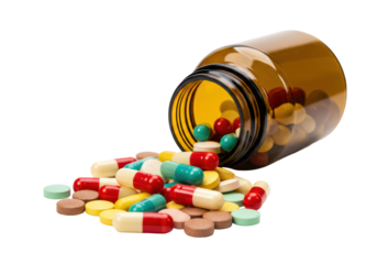 Isolated Pills Spilling from a Brown Medicine Bottle