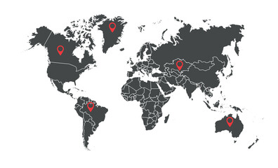 Pin map with flag on world map. Vector illustration isolated on white background .Eps 10.