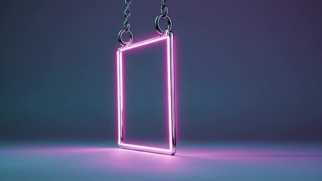 Neon frame swings in a futuristic display with vibrant purple hues