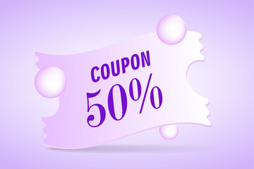 A coupon for a 50% discount. 50% advertising design. A label, a discount coupon. A gift certificate. A discount coupon. marketing, discount label vector
