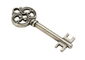 Isolated Antique Silver Ornate Key