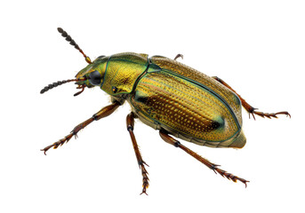 Isolated Close-up of a Green and Gold Leaf Beetle