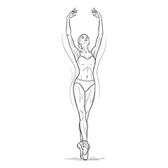 Ballerina Pointe En Arabe Line Drawing Black White