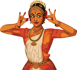 A girl performing Bharatnatyam dance vector illustration