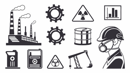 Industrial Manufacturing Energy Safety Hazard Technology Vector Icons Set