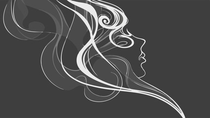 Black and white abstract woman profile art illustration with swirling lines elegant beauty design concept