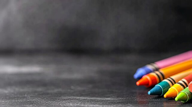 Multicolored crayons on dark background education art and creativity
