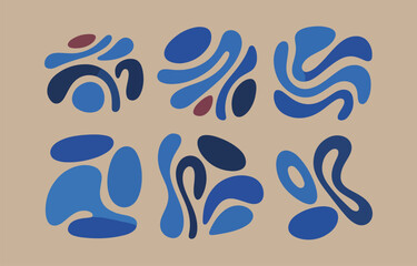 Abstract blue and brown organic shapes set for modern design projects