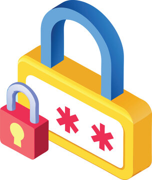 Isometric illustration of padlock with password asterisks