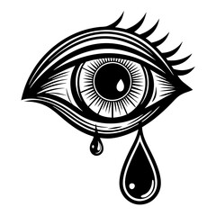 Detailed eye with tears isolated on white background