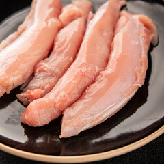 Rabbit raw meat fillet dietary fresh delicious gourmet food background on the table rustic food top view copy space keto and paleo diet