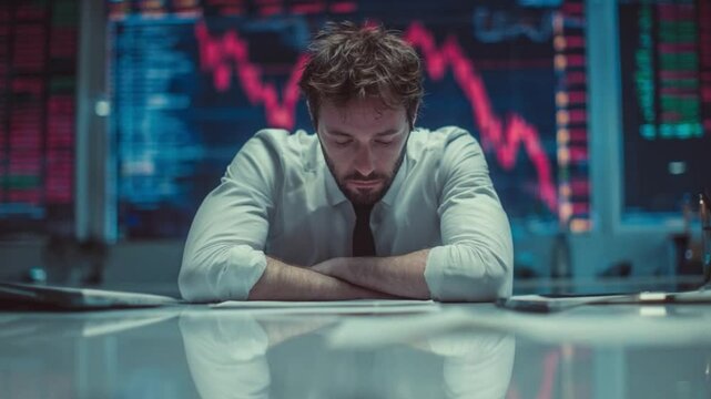 Market Downturn: A focused individual grapples with the complexities of financial markets, capturing the tension and uncertainty of a potential economic decline.