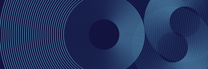 Abstract blue glowing geometric lines on dark blue background. Modern shiny blue circle lines pattern. Futuristic technology concept. Suit for cover, poster, banner eps 10.