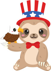Patriotic Sloth and Eagle Cute American Independence Day Illustration
