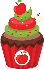 Delicious Apple Cupcake Red and Green Festive Treat, Perfect for Autumn or any Celebration