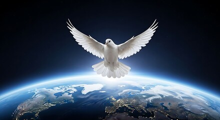 Dove of Peace Flying Above Earth, Symbol of Hope and Freedom