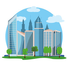 Modern city buildings design, flat cartoon element
