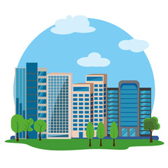 Modern city buildings design, flat cartoon element