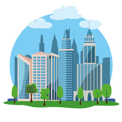 Modern city buildings design, flat cartoon element