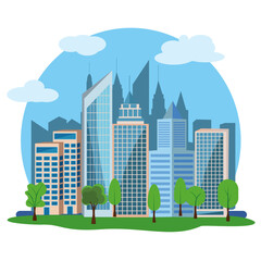 Modern city buildings design, flat cartoon element
