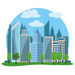 Modern city buildings design, flat cartoon element